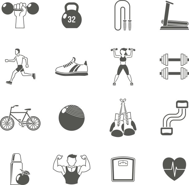 健身黑色图标套装图片下载