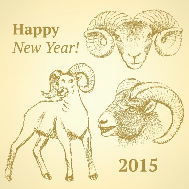 用复古风格画出新年公羊图片下载