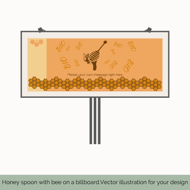广告牌上的蜂蜜勺和蜜蜂图片下载