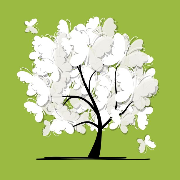 艺术树与蝴蝶为您的设计图片下载