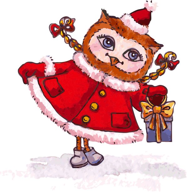 猫头鹰少女在红色外套和礼物水彩图片下载