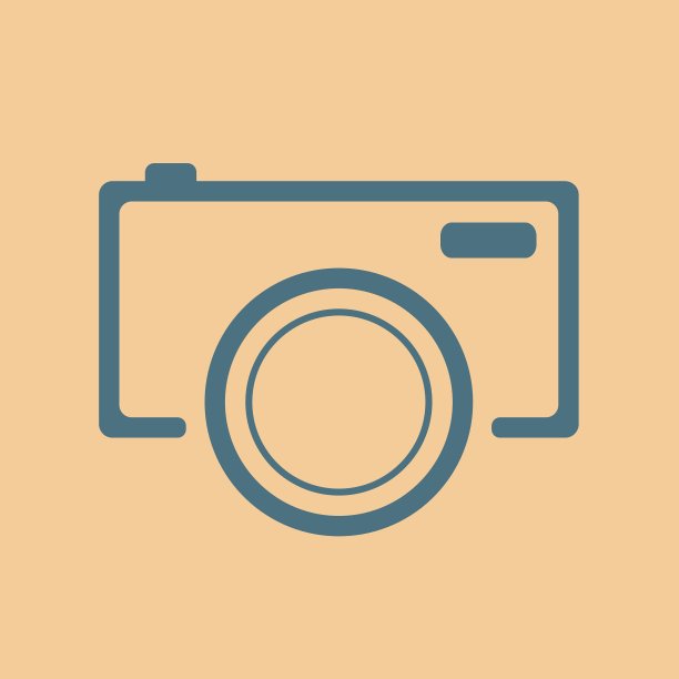 橙色背景上的蓝色相机图标图片下载