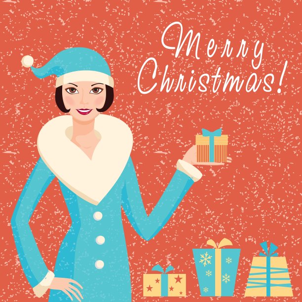 圣诞老人女孩的圣诞卡图片下载