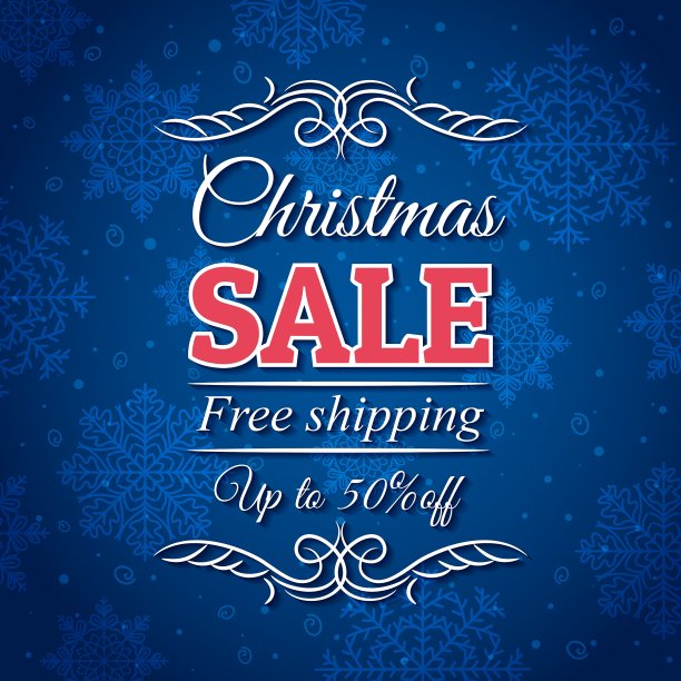 蓝色圣诞背景和促销优惠图片下载