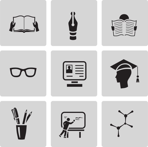 教育图标设置黑色标志在灰色背景图片下载