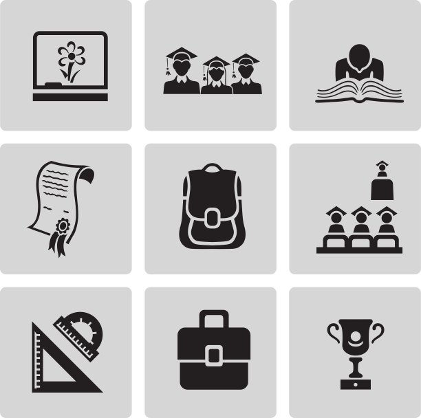 教育图标设置黑色标志在灰色背景图片下载