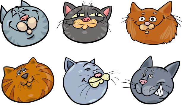 卡通有趣的猫头设置图片下载