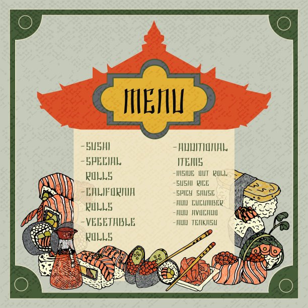 亚洲食物菜单图片下载