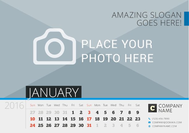 桌面日历2016打印模板与地方图片下载