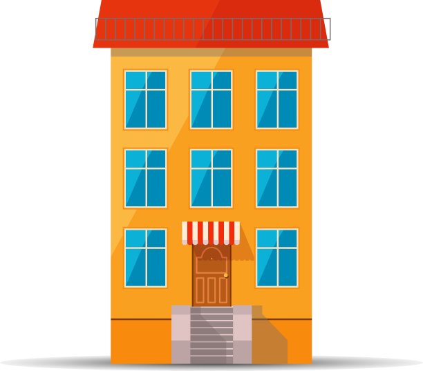 扁平的红色屋顶的复古房子的彩色图标图片下载