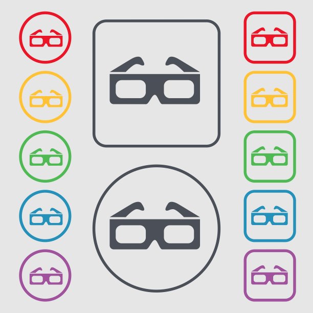 3d眼镜图标标志符号符号上的圆形和图片下载