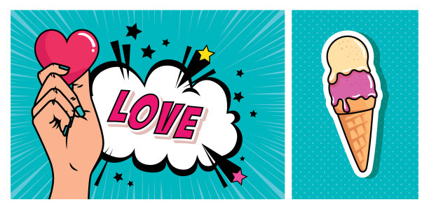 手与心结合的冰淇淋波普艺术风格图片下载