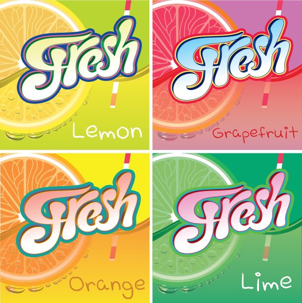 一套水果和新鲜果汁的标签图片下载