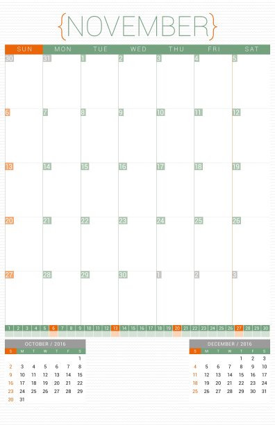 日历计划2016年设计模板11月图片下载