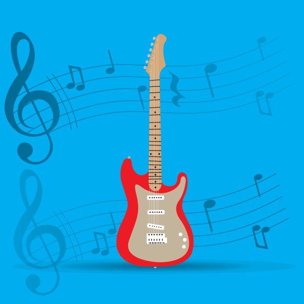 蓝色背景下的吉他图片下载