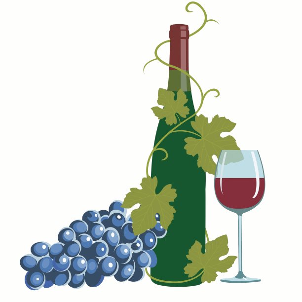 葡萄酒瓶、酒杯和葡萄图片下载