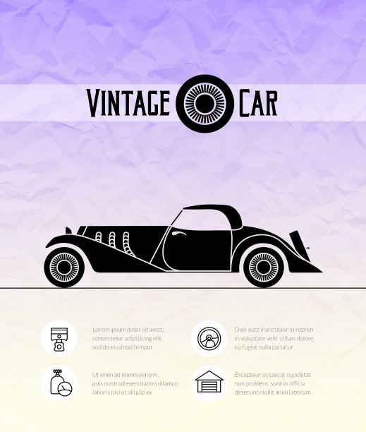 复古敞篷车跑车复古轮廓风格图片下载