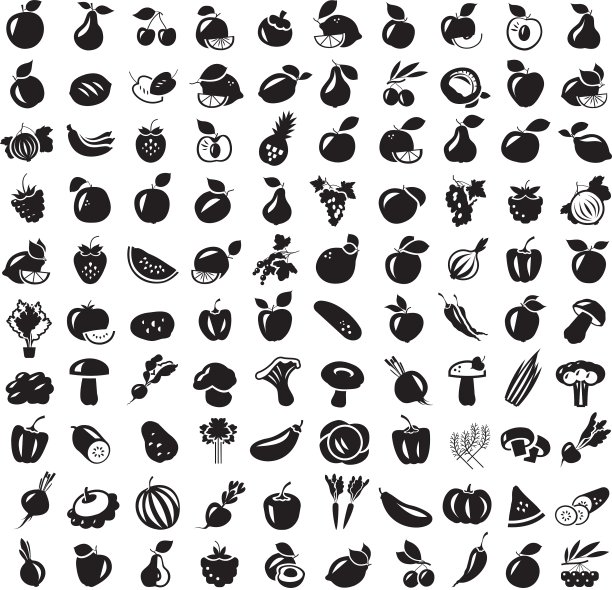 食物收获水果和蔬菜图标集图片下载