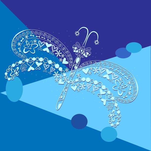 蓝色背景上的蜻蜓白色图形图片下载