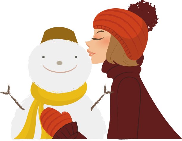 女孩亲吻雪人图片下载