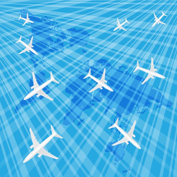 飞机在蓝天上飞越世界地图图片下载