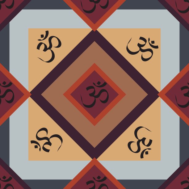 无缝抽象几何图案与Om符号图片下载