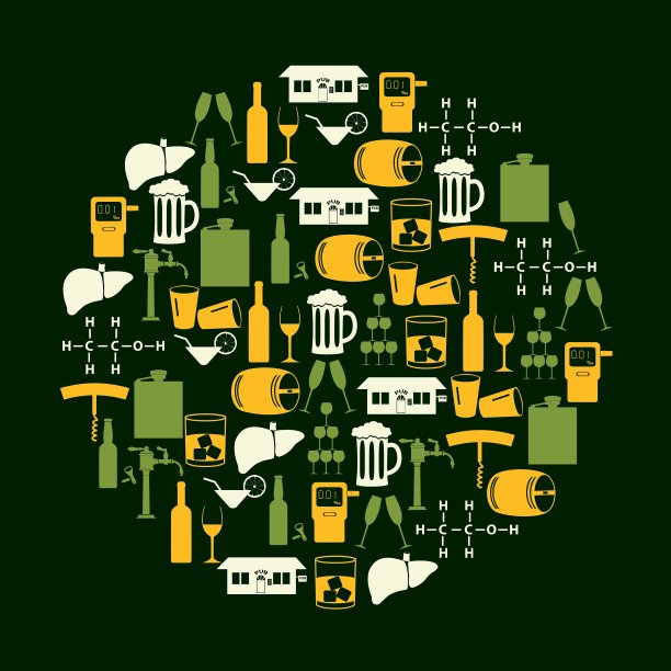 酒精饮料图标设置在颜色圈eps10图片下载