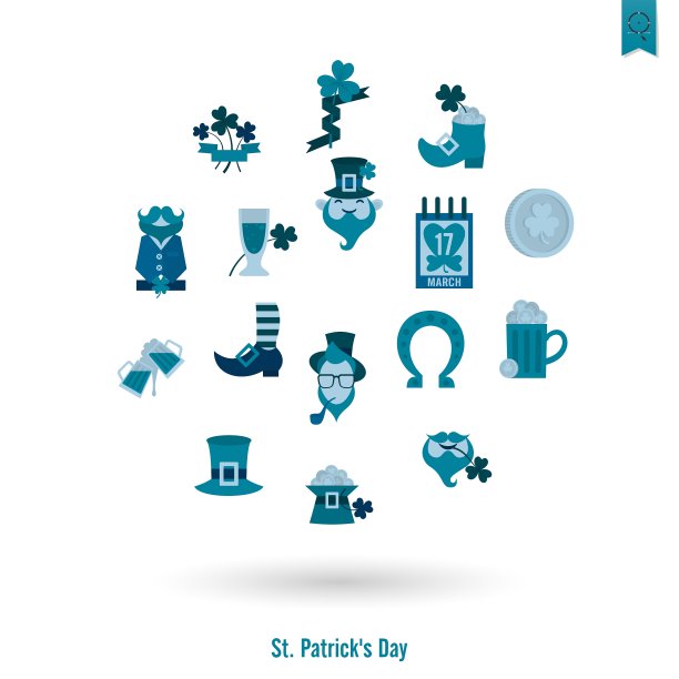 圣帕特里克节孤立图标集图片下载