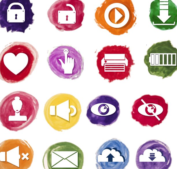 彩色水彩商业图标集图片下载