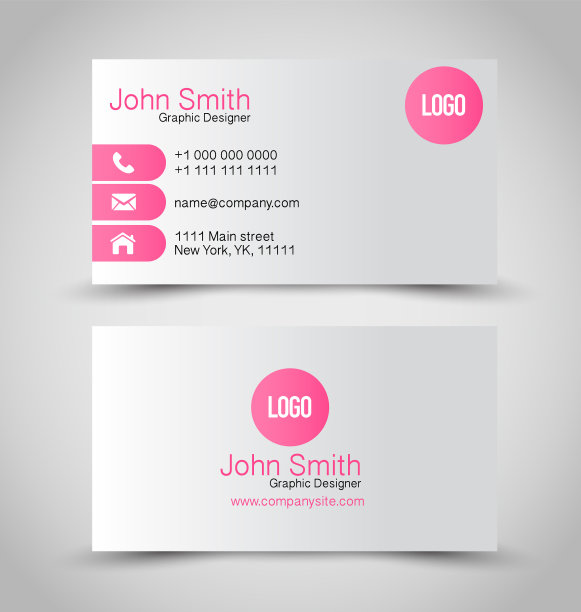 名片设置模板粉红色和银色图片下载