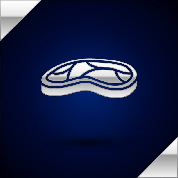 银色牛排肉图标孤立在深蓝色图片下载