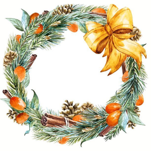 水彩圣诞花环图片下载