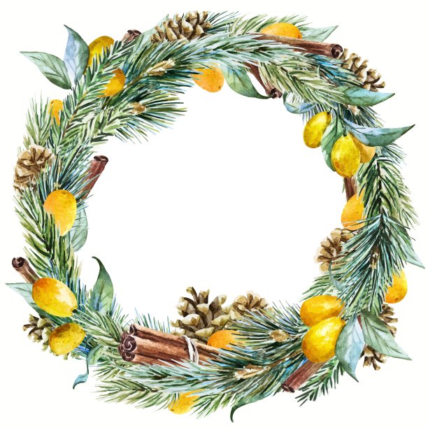 水彩圣诞花环图片下载