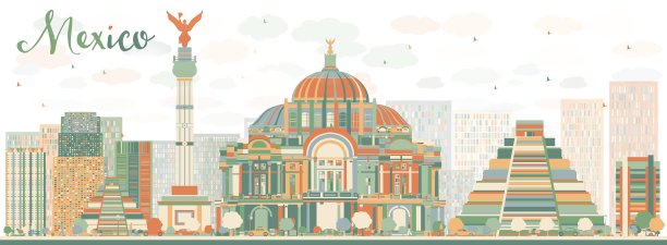抽象的墨西哥天际线与颜色地标图片下载