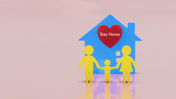 待在家里，待在家里，防冠状病毒。3 d渲染。图片下载