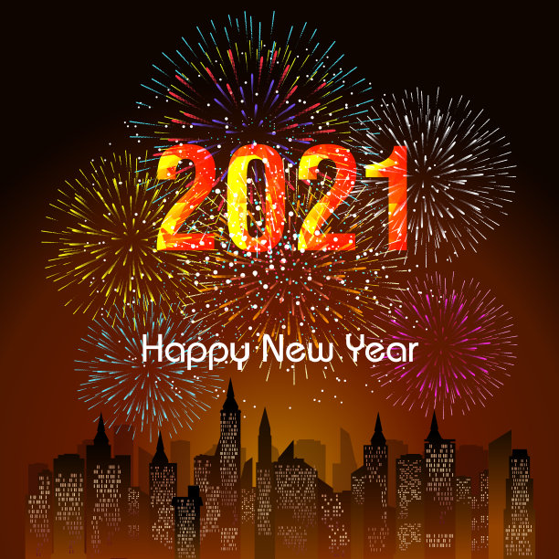 在烟火的背景下，2021年新年快乐素材图片