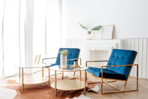 客厅内两张典雅舒适的扶手椅和金质玻璃咖啡桌图片下载