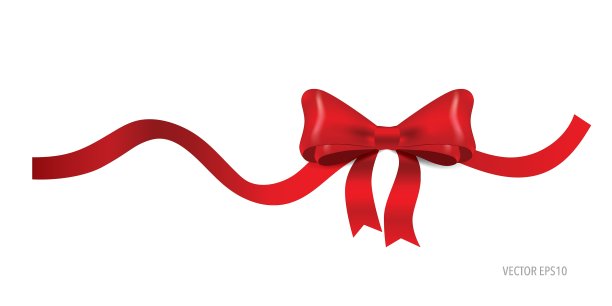 礼物蝴蝶结和闪亮的红色丝带在白色的背景图片下载