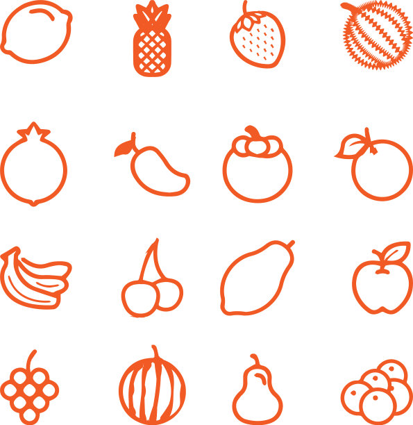 收集孤立的水果轮廓图标图片下载