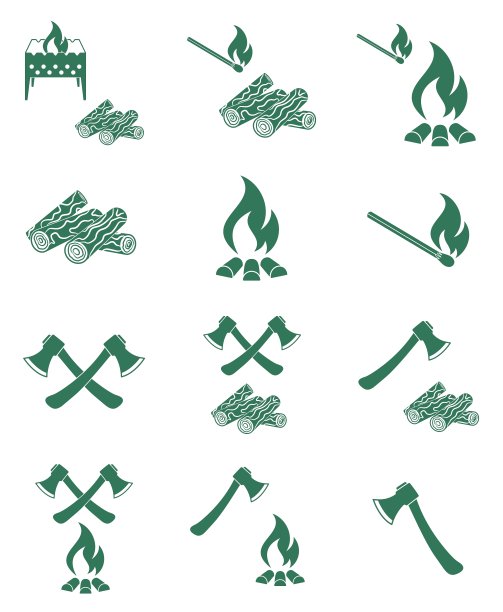 篝火斧头木柴图标合集图片下载