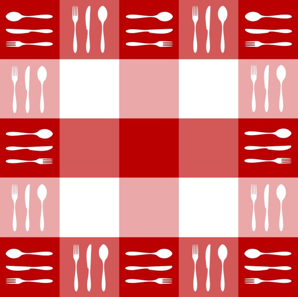 红色桌布纹理与餐具图案图片下载