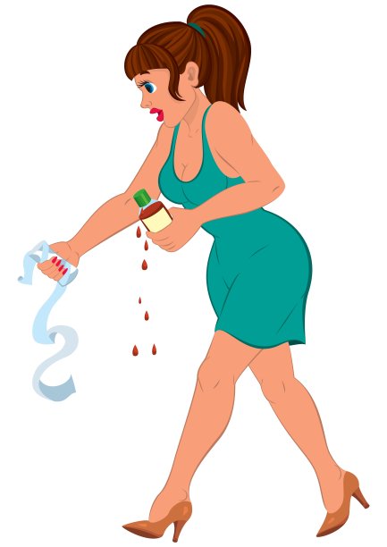 穿着绿色裙子的卡通女人拿着急救箱图片下载