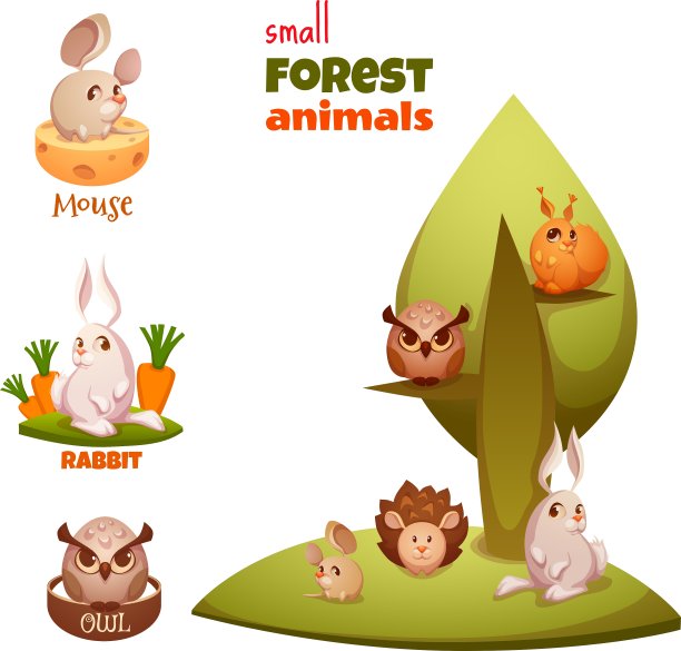 一组森林里可爱的小动物图片下载