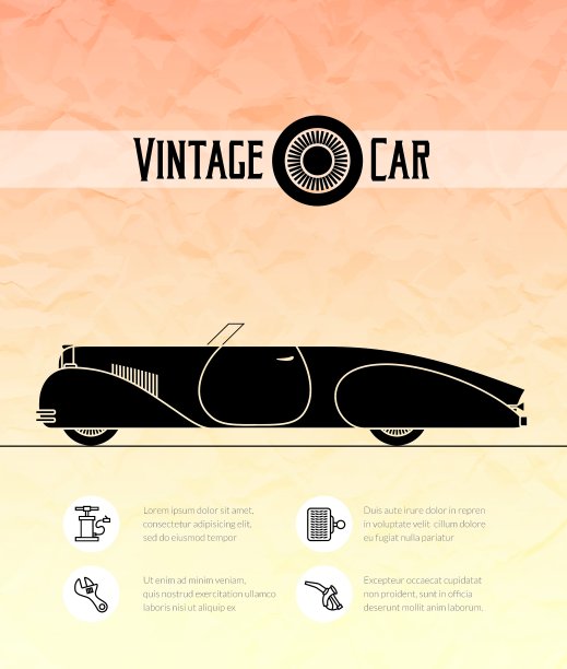 复古敞篷车跑车复古轮廓风格图片下载