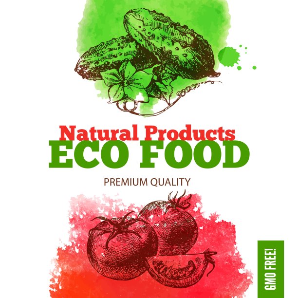生态食物菜单背景水彩和手图片下载
