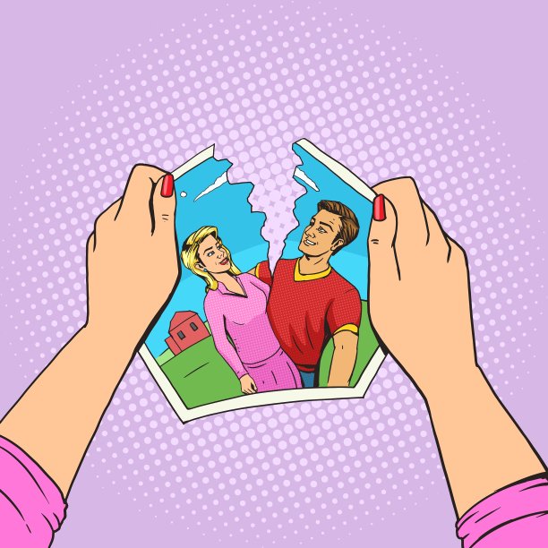 手撕照片的夫妇流行艺术图片下载