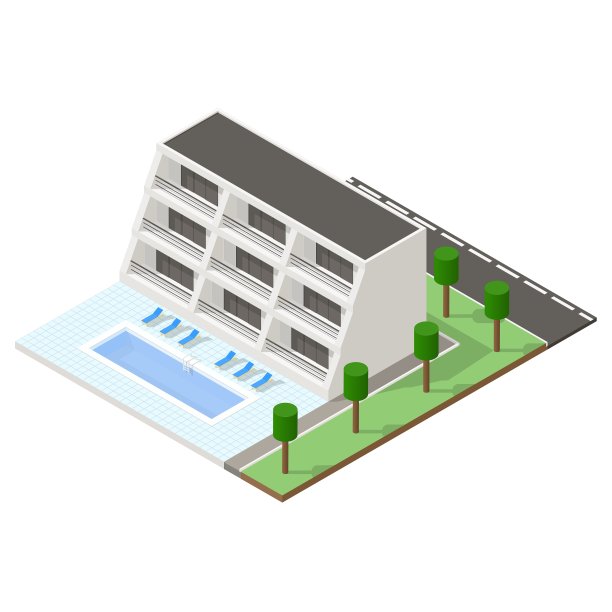 海滩酒店等距图标设置图片下载