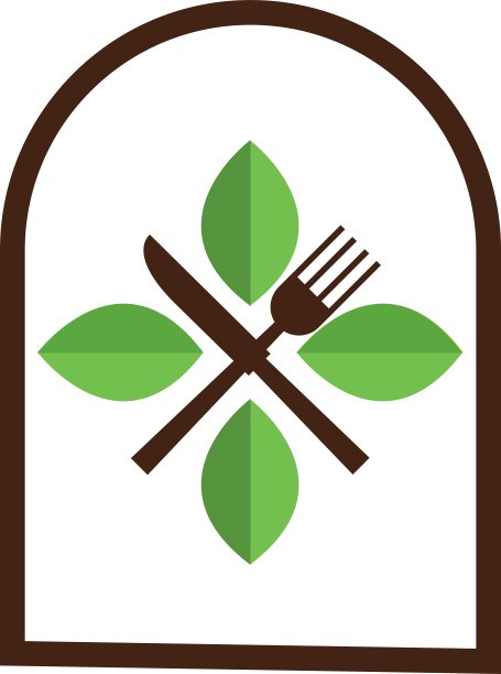 带有叶子和器皿图标的餐厅标志图片下载
