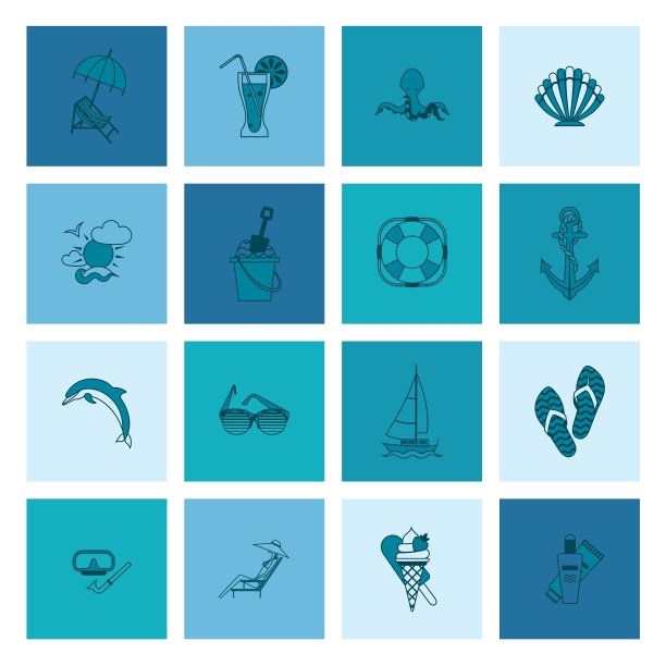 夏季和海滩简单的平面图标图片下载