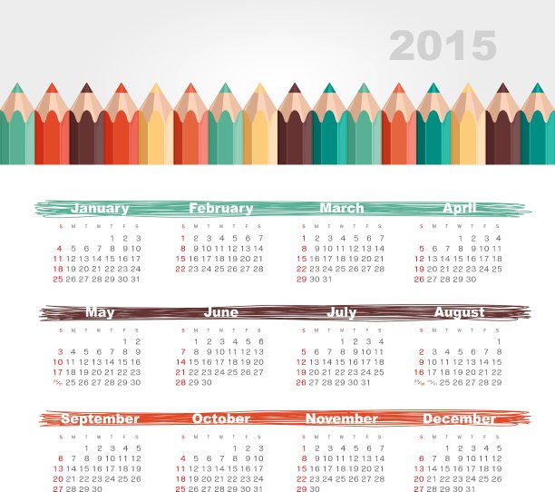 日历2015年用彩色铅笔图片下载